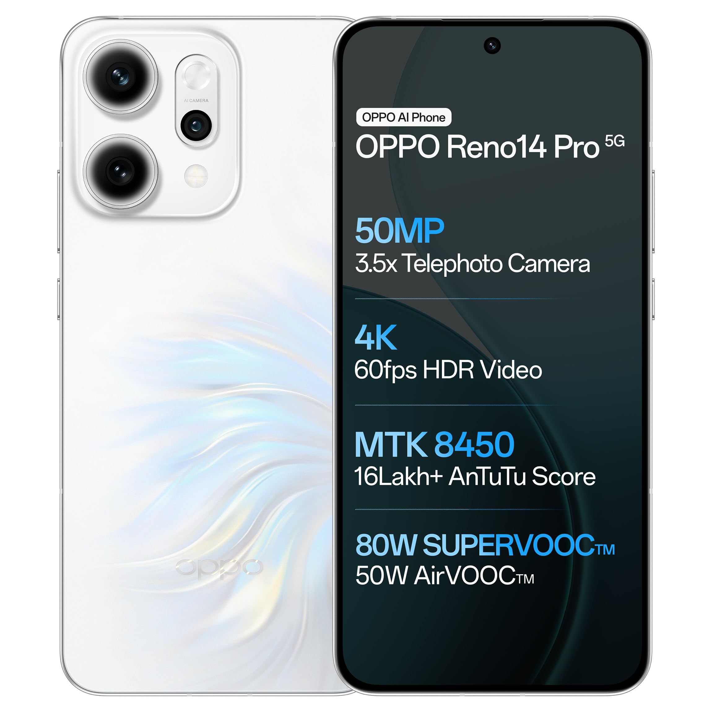 Oppo Reno14Pro 5G (Pearl White, 12GB RAM, 256GB Storage) : Amazon