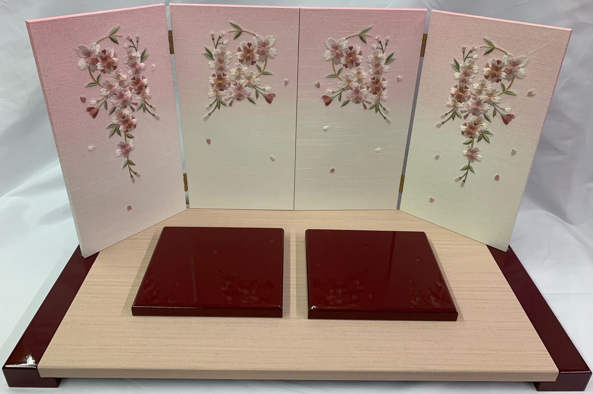 Amazon.co.jp: 4曲屏風刺繍花丸30㎝ ピンク平台マルーン足付60㎝ 3‐20