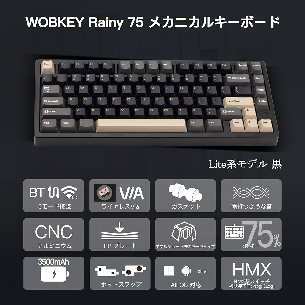 Amazon | 【WOBKEY Rainy 75キーボード】雨音のような打鍵音