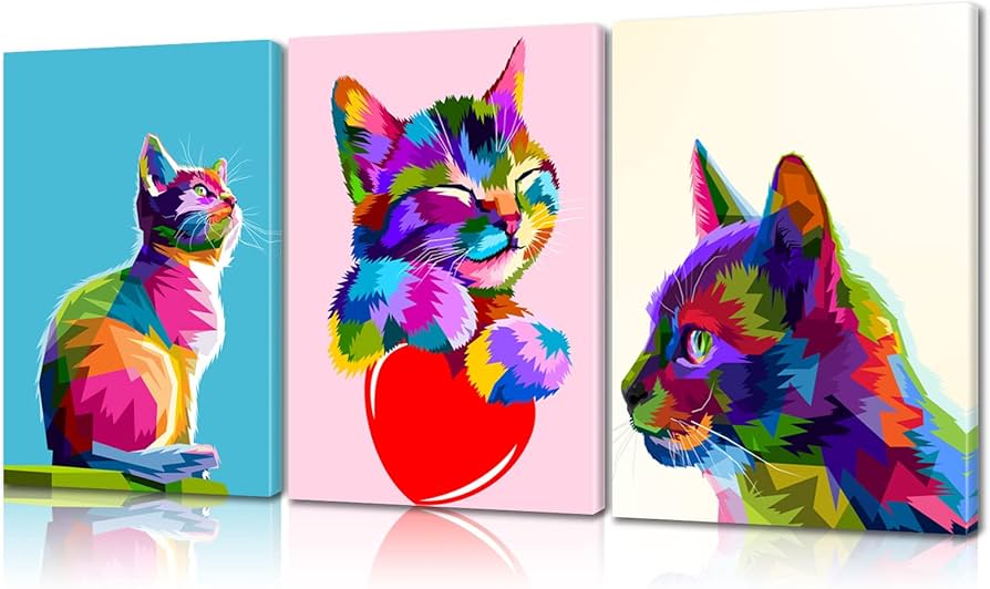 Amazon.co.jp: Mistyefly Cat キャンバスウォールアート 木製フレーム