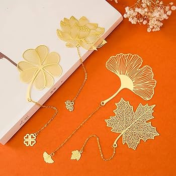 Amazon | しおり 金属製 透かし風 葉脈デザイン しおり 金属