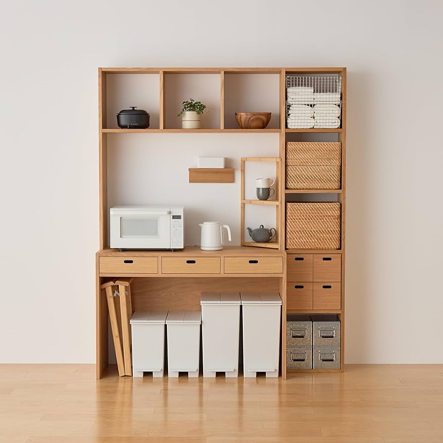 Amazon｜無印良品 スタッキングシェルフ カウンター 3列 オーク材突板