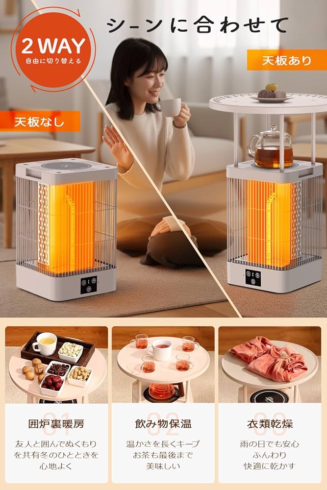 Amazon | カーボンヒーター 【2025年冬モデル・360°全方位速暖・3in1