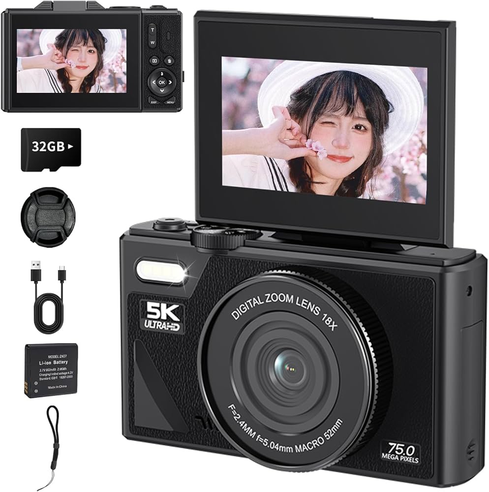 Amazon | 7500万画素・5K動画撮影 デジタルカメラ 18倍ズーム WIFI対応