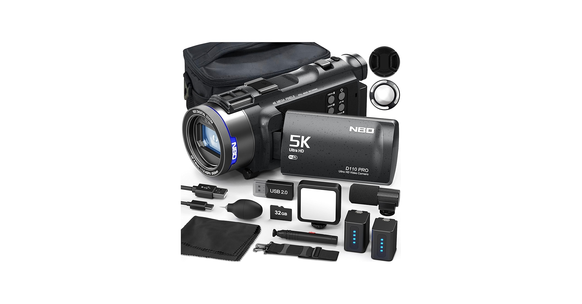 Amazon | NBD 5K 4800万画素 ビデオカメラ WiFi機能【超軽量・180分超