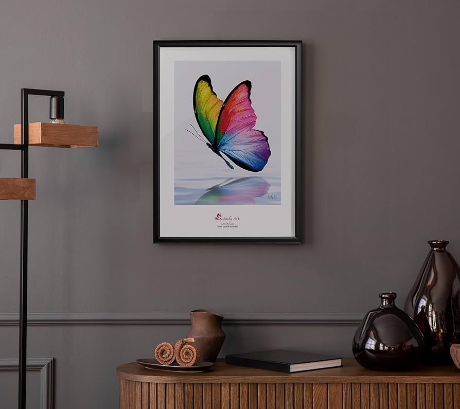 Amazon.co.jp: 絵画「七色の蝶」インテリア 壁掛け アートパネル A3 額