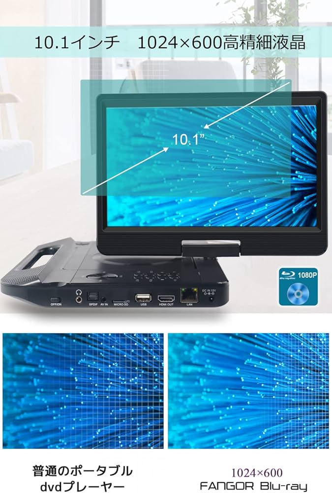 Amazon | FANGOR ポータブルブルーレイプレーヤー 12.5型 10.1インチ