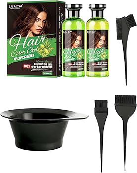 LICHEN HAIR COLOR GEL BUNDLE SET 250ml DARK BROWN, Contains Argan