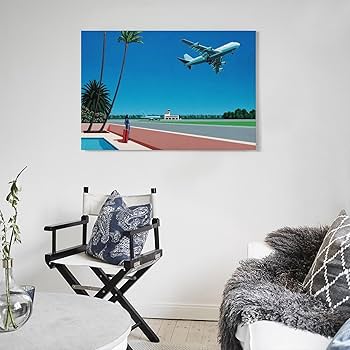 Amazon.co.jp: 画家永井博 夏の風景飛行機ポスター キャンバス