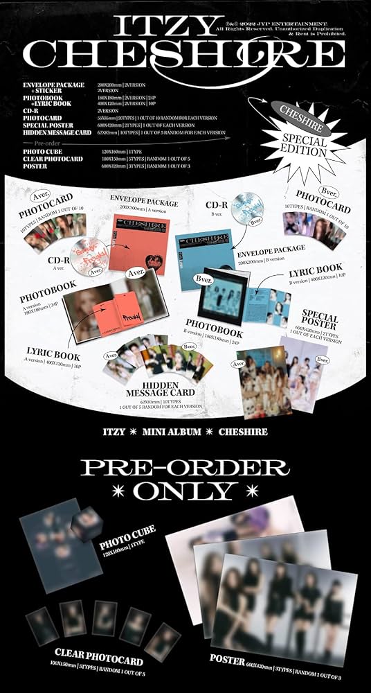 ITZY CHESHIRE 6th Mini Album Special Edition CD+Poster on pack+