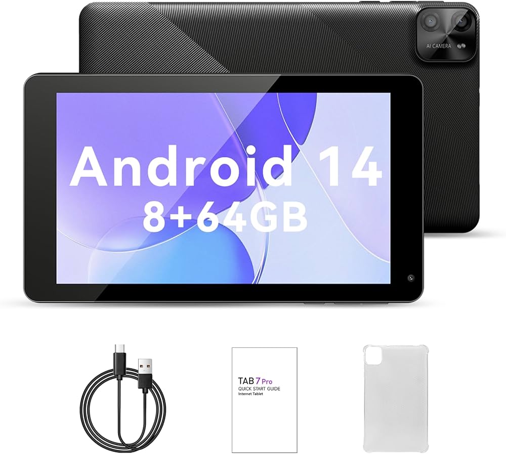 PRITOM 7 inch Android 14 Tablet PC with 8GB RAM 64 GB ROM,512GB