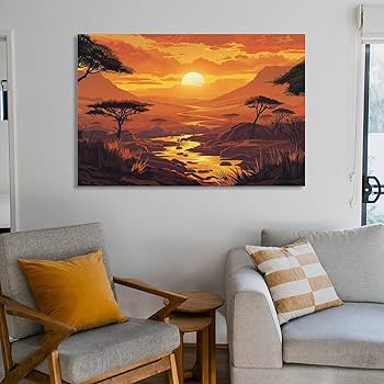 Amazon.co.jp: 絵画 アフリカのサバンナの夕日 アートパネル ポスター