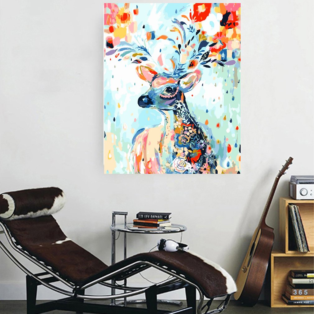 Amazon.co.jp: Canorna 油絵 虹の鹿 カラフルな動物 数字キットによる