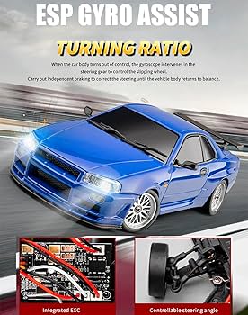 Amazon.com: FLYCOLOR LD1899 1/18 RC Drift Car GTR R34 2.4GHz RWD