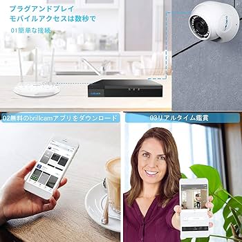 Amazon.co.jp: Brillcamドーム型防犯カメラセット 4K監視カメラ 800万