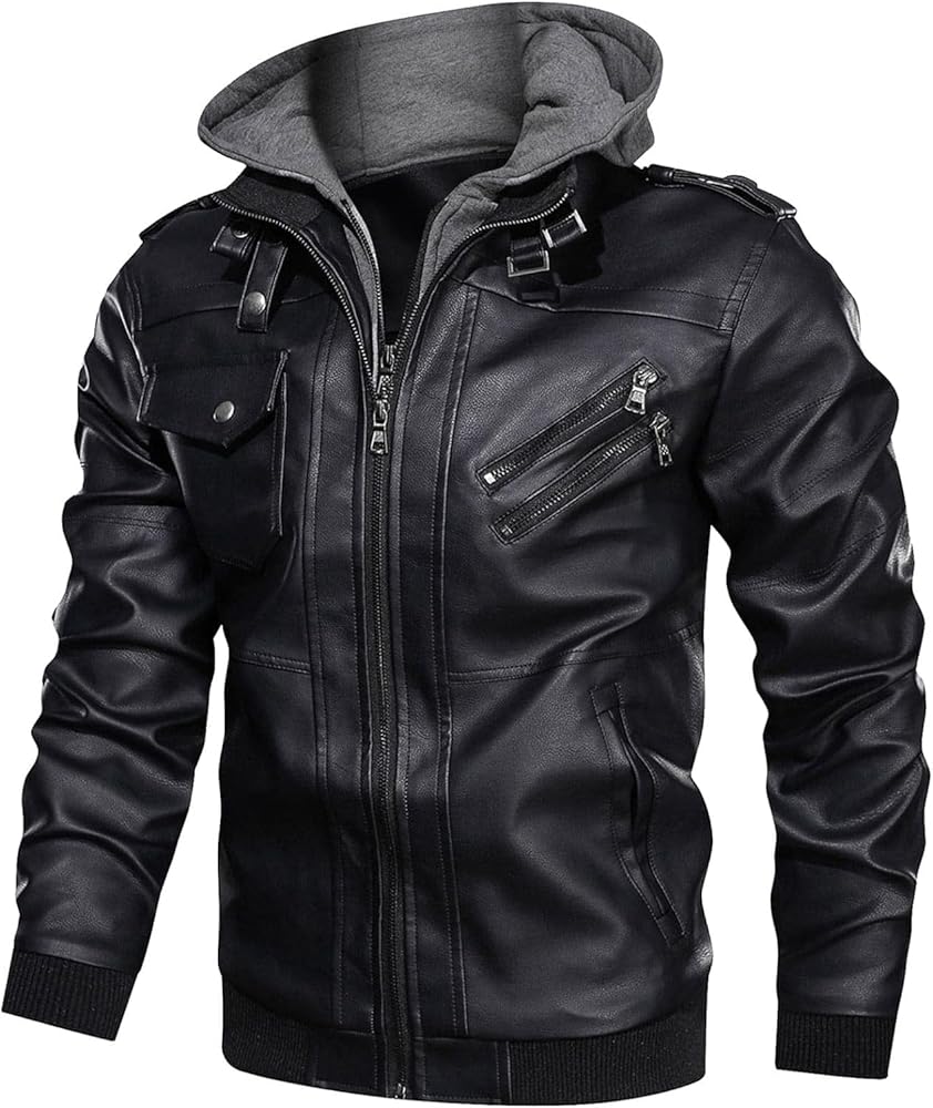 Men's Faux Leather Jacket Vintage Motorcycle Biker Jacket with