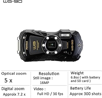 Amazon.com : PENTAX WG-90 Black Waterproof Camera, Shockproof