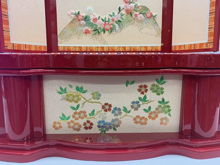 久月 ひな人形用 収納タイプの飾り台 ワイン塗り鞠刺繍