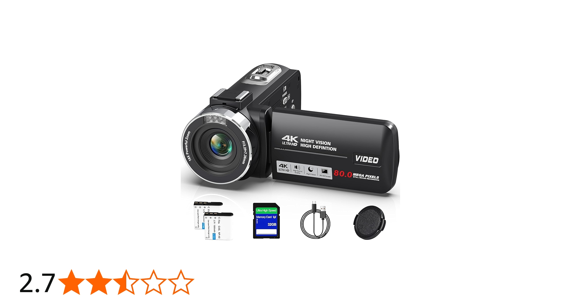 Amazon.co.jp: ビデオカメラ 4K録画 8000万画素 YouTubeカメラ 3.0