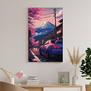 Amazon.com: FeoYoed Wall Art Posters Anime Jdm Car R34 Mount Fuji