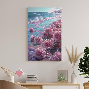 Amazon.co.jp: 絵画 海に浮かぶ美しいピンクのバラインテリア 絵画