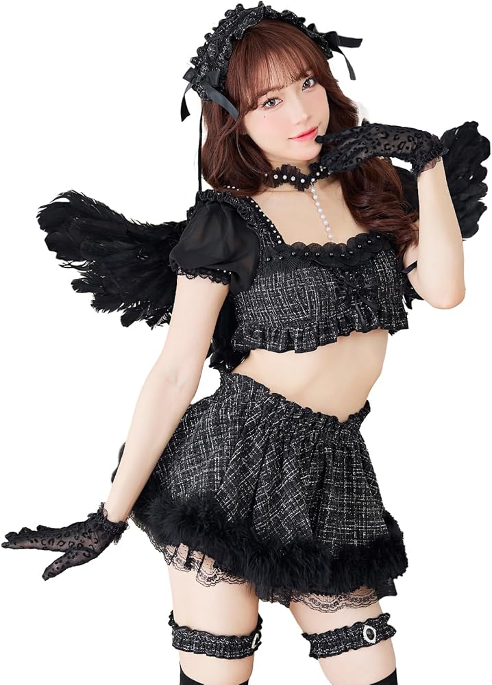 Amazon.co.jp: [Malymoon] コスプレ 天使 エンジェル 黒 ツイード