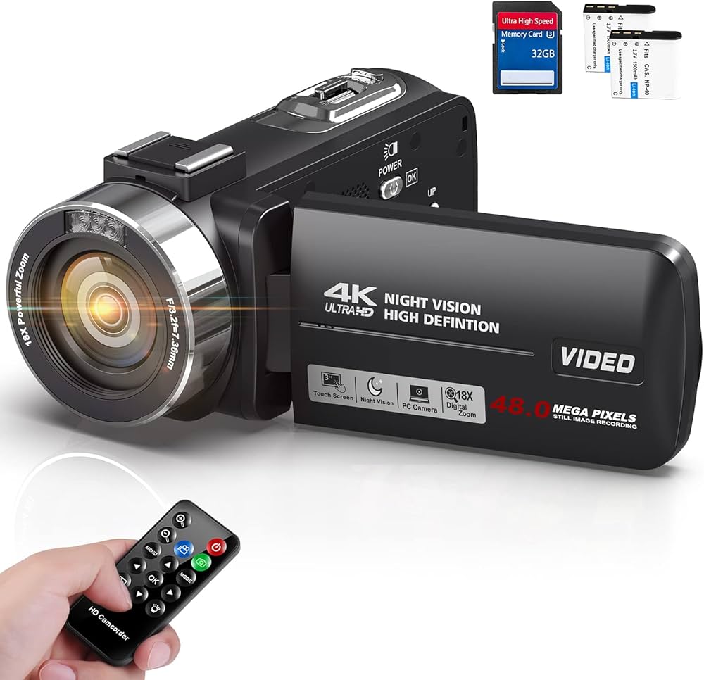 Amazon | Keculbo ビデオカメラ 4K 48MP 30FPS18Xデジタルズーム IR