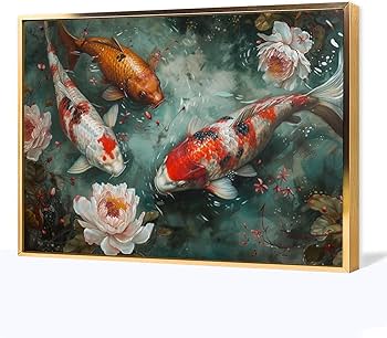 Amazon.co.jp: 絵画 池の中の鯉 アートパネル ポスター 動物イラスト
