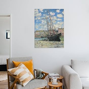 Amazon.co.jp: クロード・モネ 海辺の船完全手描き油絵 装飾用絵画