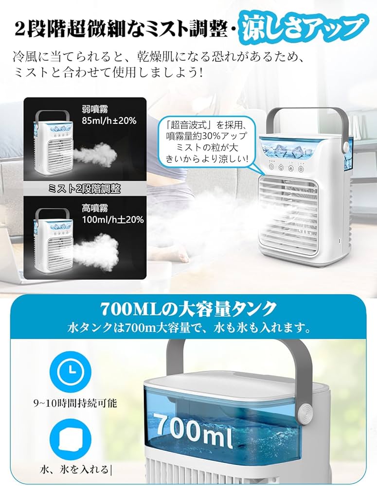 Amazon.co.jp: 冷風機 冷風扇 強力 人気【2025新型・噴霧加湿・USB-C
