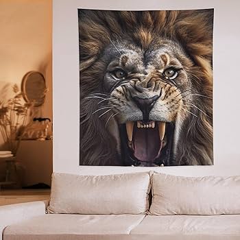 Amazon.co.jp: 吠えるライオンタペストリー 強い表情 野生動物の肖像画