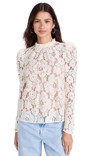 Amazon.com: WAYF Women's Emma Puff Sleeve Lace Top, Ivory Lace