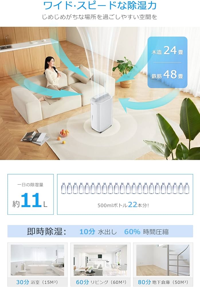 Amazon | 除湿機 コンプレッサー式 【除湿量11L/日 4L大容量タンク