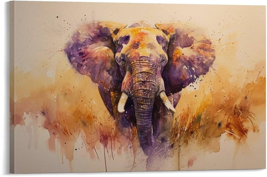 Amazon.co.jp: 絵画 水彩の象インテリア 絵画 動物イラストアート 油絵