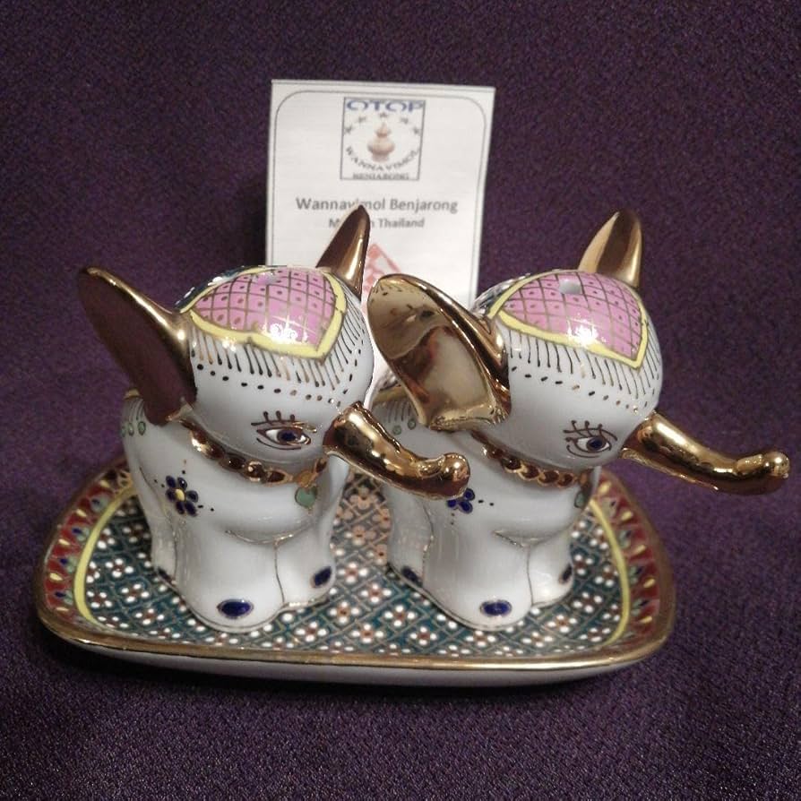 タイ ベンジャロン焼き 置き物 ブラパー大学 タイ ベンジャロン焼き