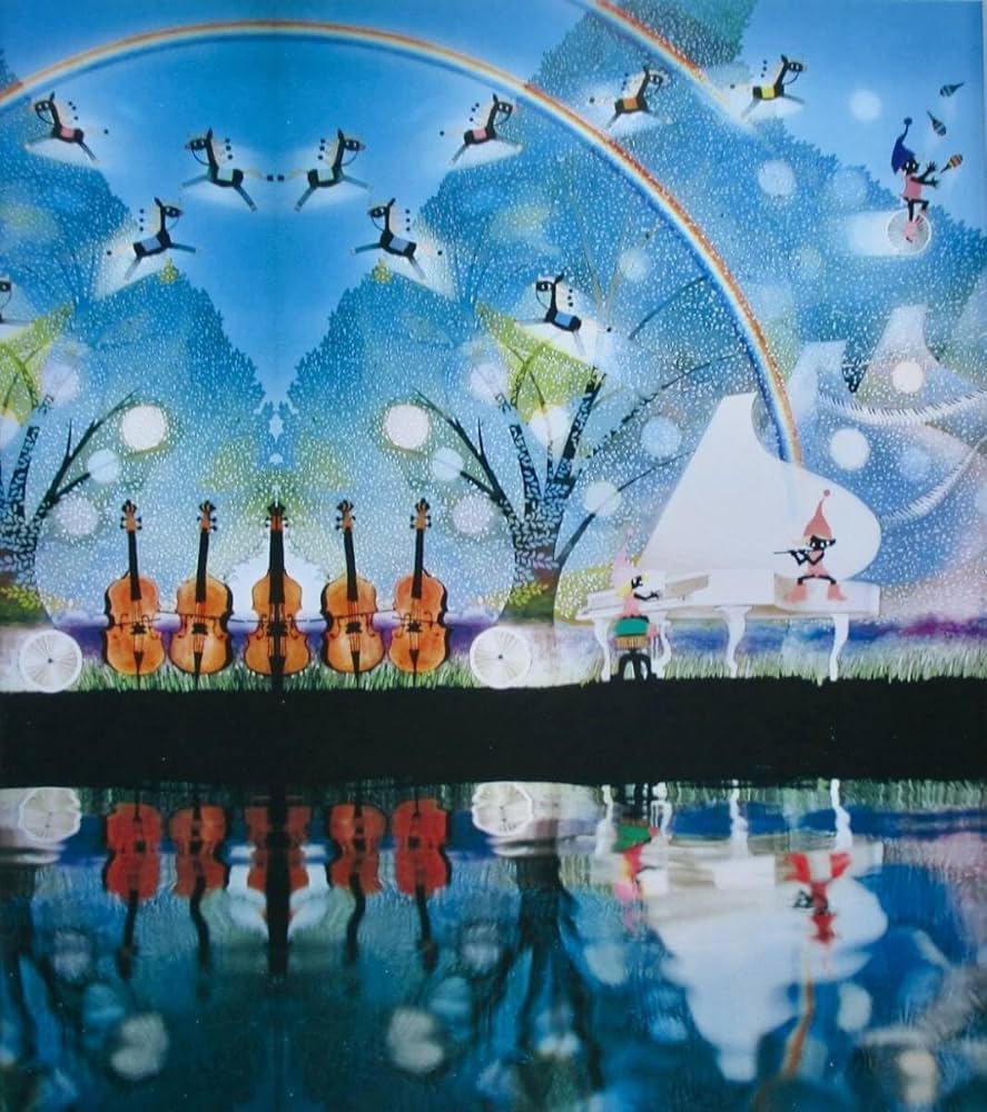 Amazon.co.jp: 藤城清治 「風の中の白いピアノ」印刷物 画集画 A4額