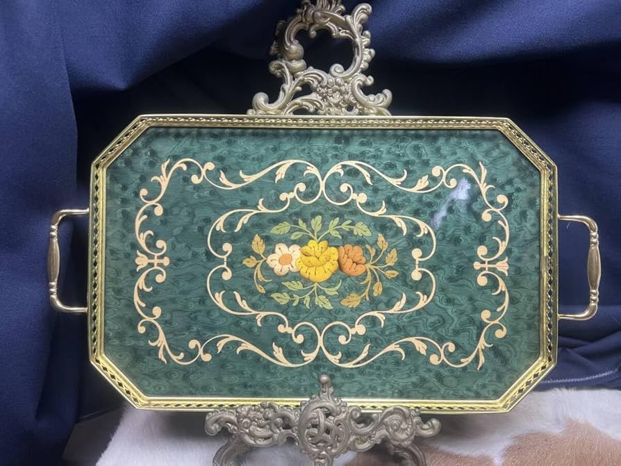 Amazon｜イタリア製エレガント象嵌細工豪華なお盆トレーレトロ