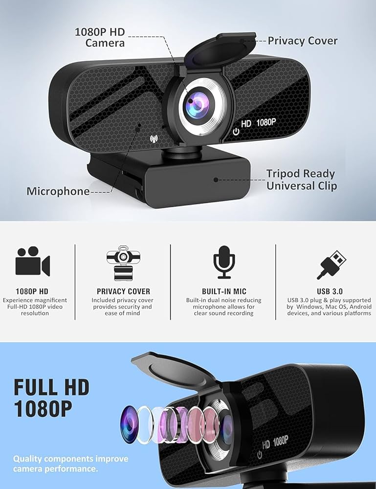 TRAUSI 1080P HD Webcam with Microphone : Amazon.ca: Electronics