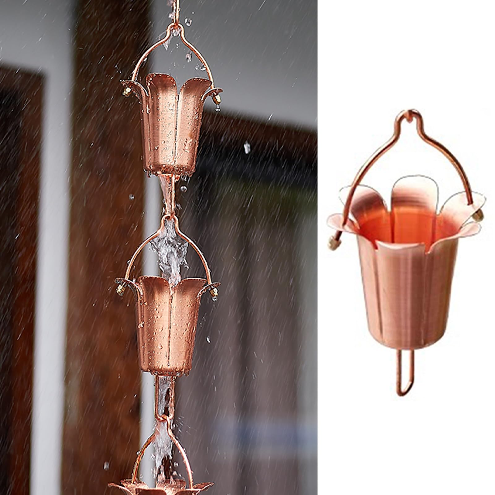 Amazon | 雨鎖 鎖樋 屋根雨どい用の吊り下げ雨鎖、銅の雨コレクター