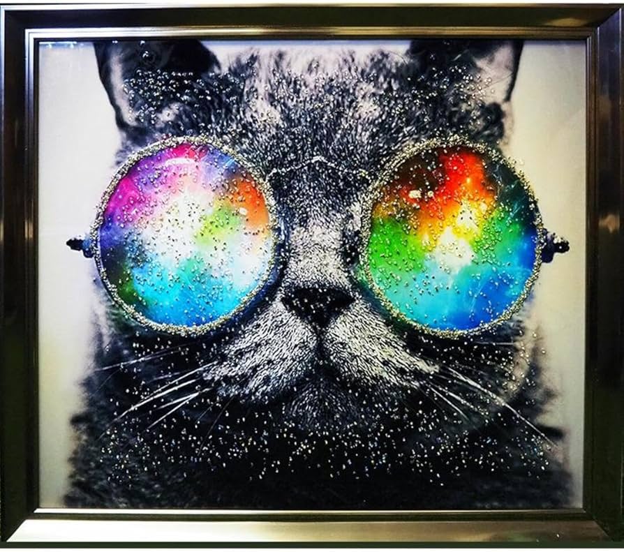 Amazon.co.jp: クリスタルアートキャットグラス 66×56cm アートパネル