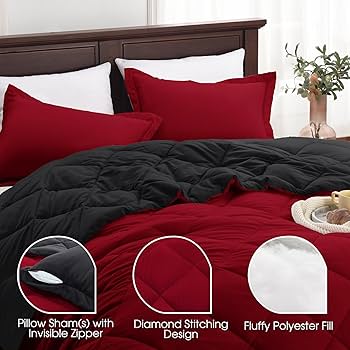 Amazon｜ベーシック ビヨンド クイーン 掛け布団セット 赤と黒