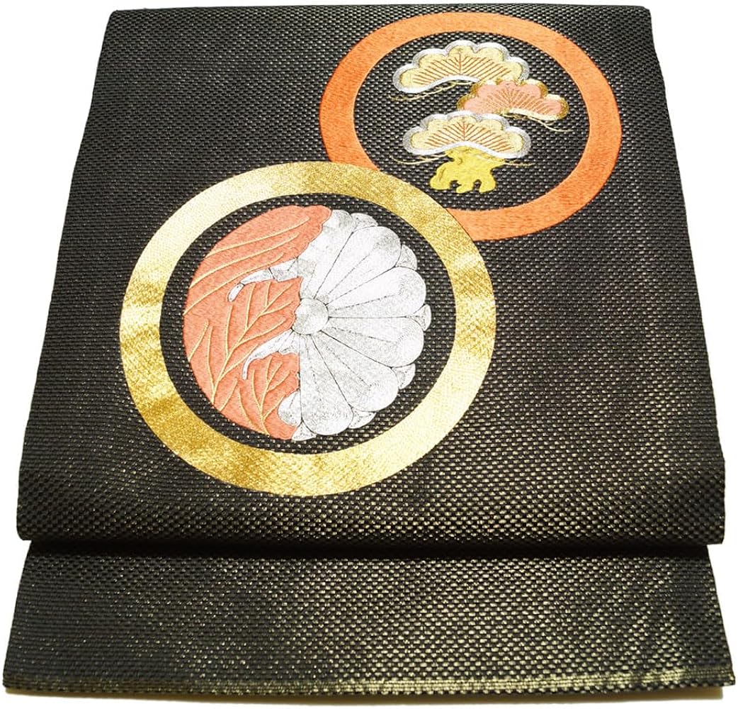 Amazon | 川島織物 名古屋帯 菊・松丸紋 金糸 手刺繍 名古屋帯 中古