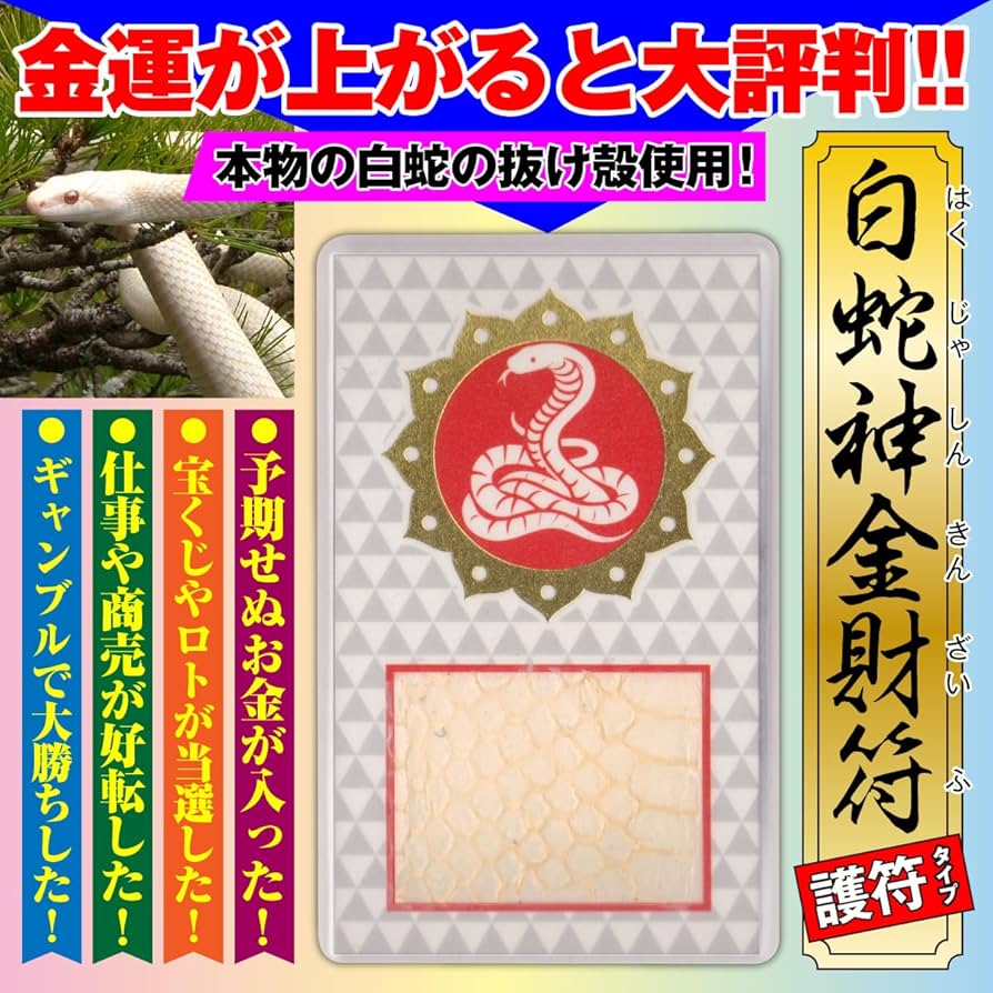 Amazon.co.jp: 白蛇 蛇の抜け殻 金運 お守り 「白蛇神金財符・護符