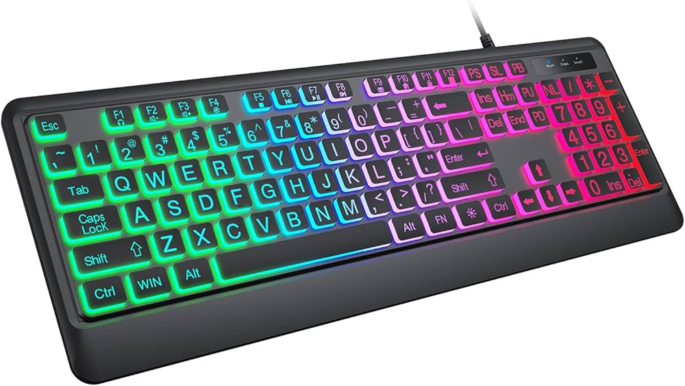 Amazon | バックライト付き有線キーボード Windows用 大型プリント