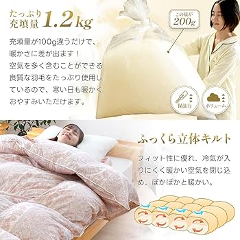 Amazon｜羽毛布団 シングル 冬 日本製 増量1.2kg ロイヤルゴールド