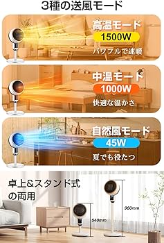 Amazon | セラミックヒーター【新登場 卓上＆スタンド式 両用】 3D首