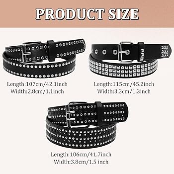 AEXHOT 3 Pcs Black Studded Belt Y2K Belt Faux Leather Star Belts