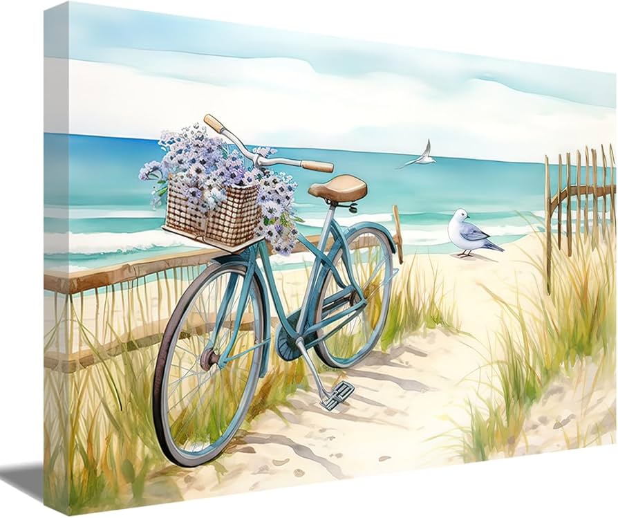 Amazon.com: ZQQART Beach Canvas Wall Art Rustic Bike Purple Floral