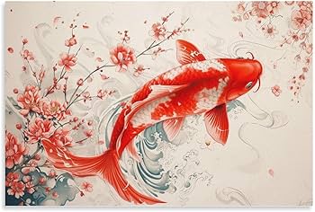 Amazon.co.jp: 絵画 赤い鯉 アートパネル ポスター 動物イラストアート