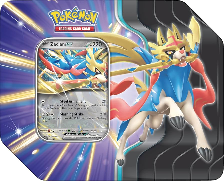 Amazon.com: Pokemon TCG: Slashing Legends Tin - Zacian ex - 5